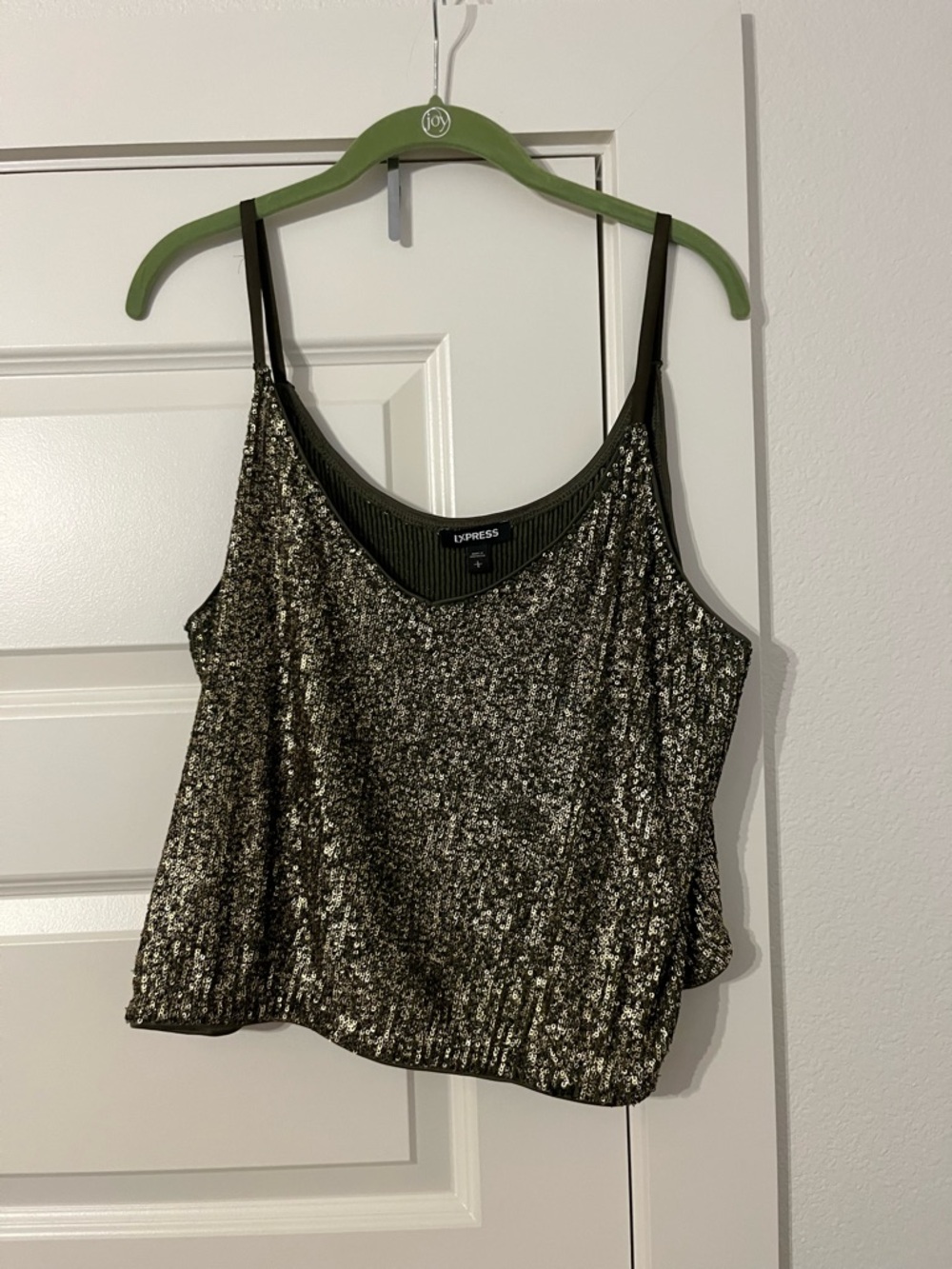 Express Women’s Gold Sequin Cami Crop Tank Top